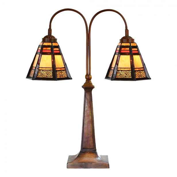 Béžovo-hnědá stolní lampa tiffany Bernadette - 48*19*64 cm E27/ 2*60W Clayre & Eef