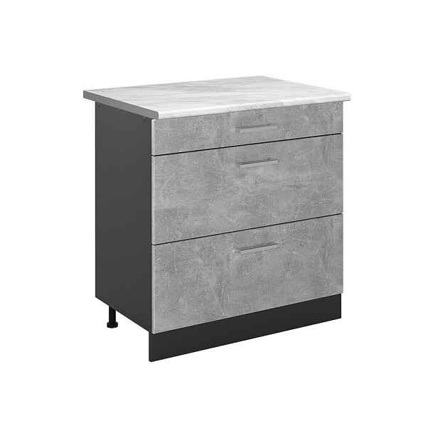 Vicco SPODNÍ SKŘÍŇKA KUCHYŇSKÉ LINKY R-Line, Beton/Antracit, 80 cm se 3 zásuvkami pracovná doska Mramor