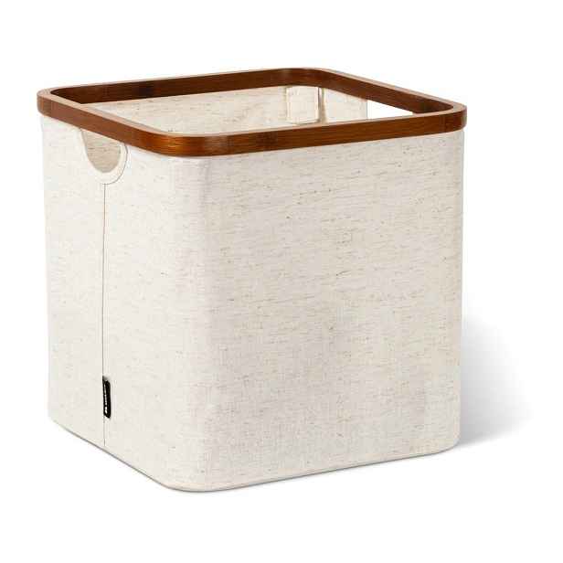 Krémový látkový úložný box 30x30x30 cm Bamboo/Linen Cube – Bigso