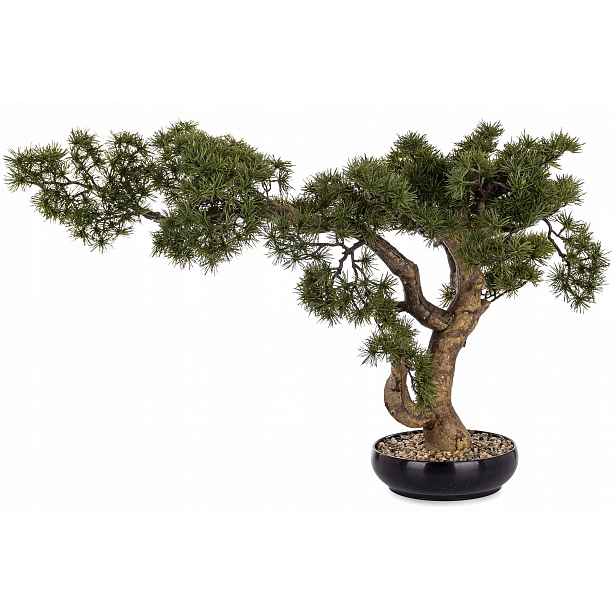 Zelená rostlinná dekorace v černém květináči umělý květ stromek bonsai
