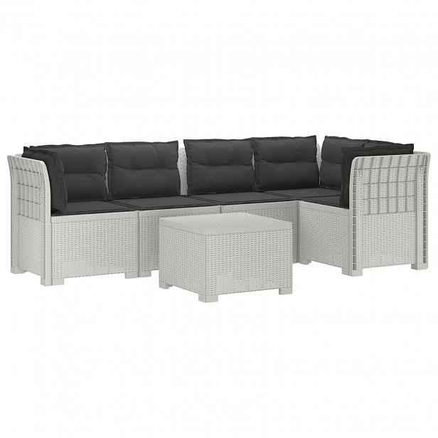 vidaXL 5-místné Zahradní Sofa s Polštáři ve Vzhledu Ratan PP Bílá