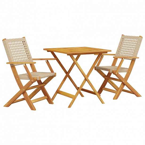 vidaXL 3dílný bistro set béžový polyratan a masivní dřevo
