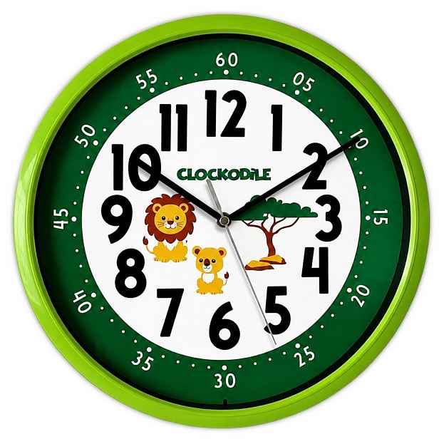 CLOCKODILE Zelené dětské hodiny LEV A LVÍČE