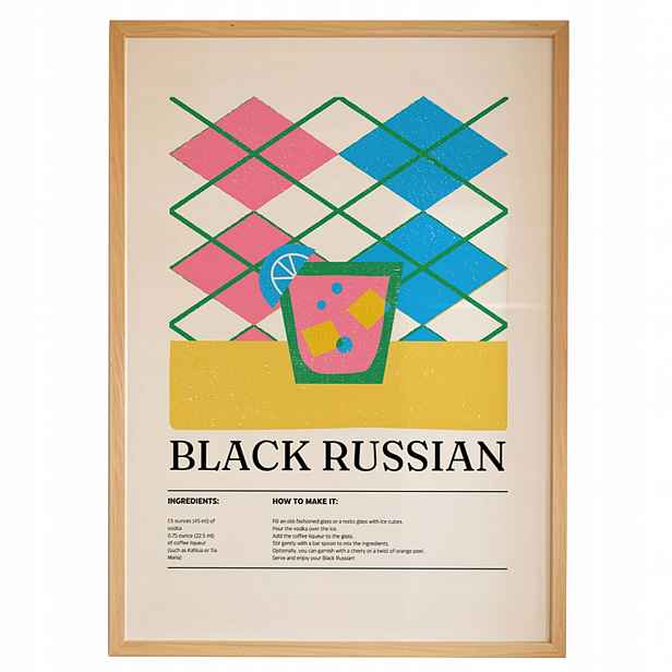 Plakát Černý Russian A3 Obraz Drink Bar Kuchyně Rámeček Dřevěný 30x42 cm