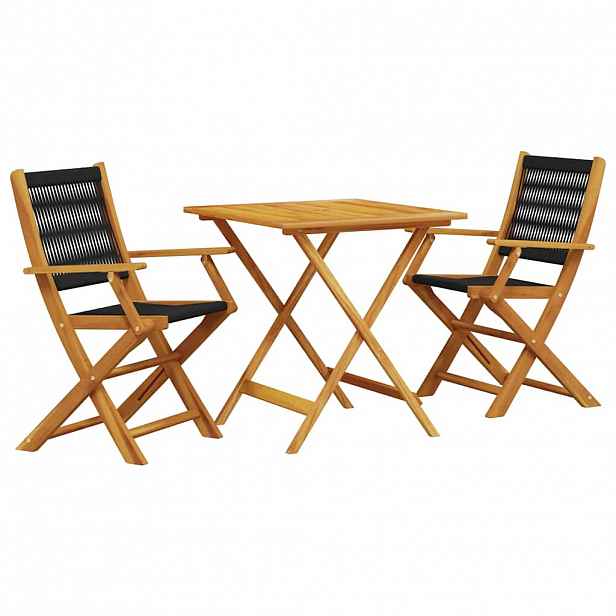 vidaXL 3dílný bistro set černý polypropylen a masivní dřevo