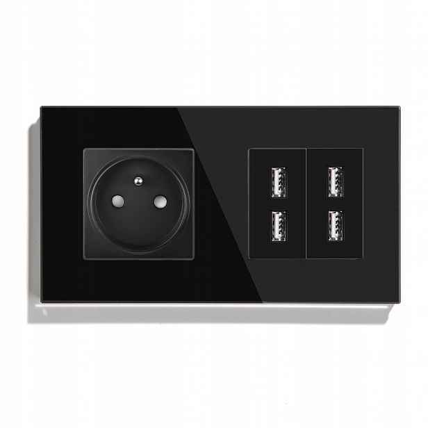 Elektrická Dvojitá Skleněná Zásuvka 4x Usb 2.4A