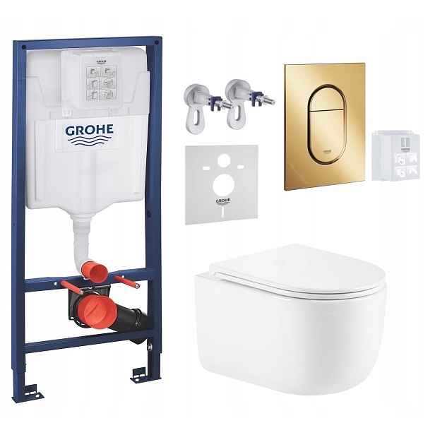 Grohe Wc stojan Rapid Sl s mísou Wc Lesna Tornado a zlatým tlačítkem