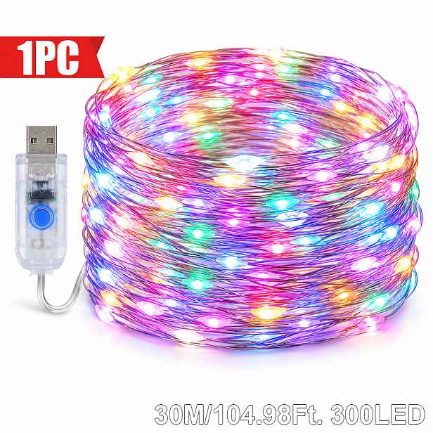 TEMU 1 ks, Majisu USB vnitřní řetězová světla, vícebarevná 300/200/100/50 LED, 8 režimů pohádkových světel pro výkladní skříňky, police, karty,