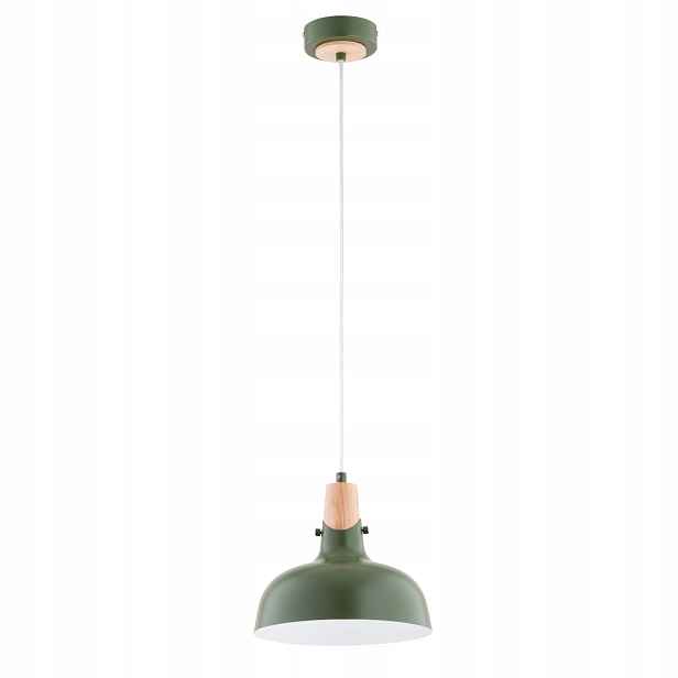 Závěsná lampa zelená industriální s dřevem, 1xE27 Solo, Alfa