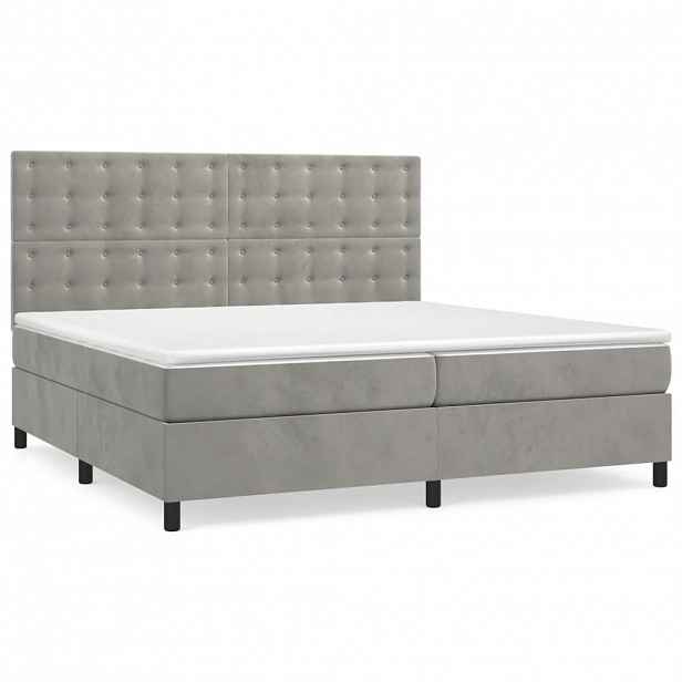 vidaXL Box spring postel s matrací světle šedá 200x200 cm samet