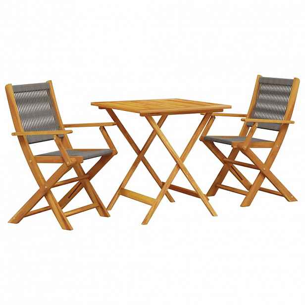 vidaXL 3dílný bistro set šedý polypropylen a masivní dřevo