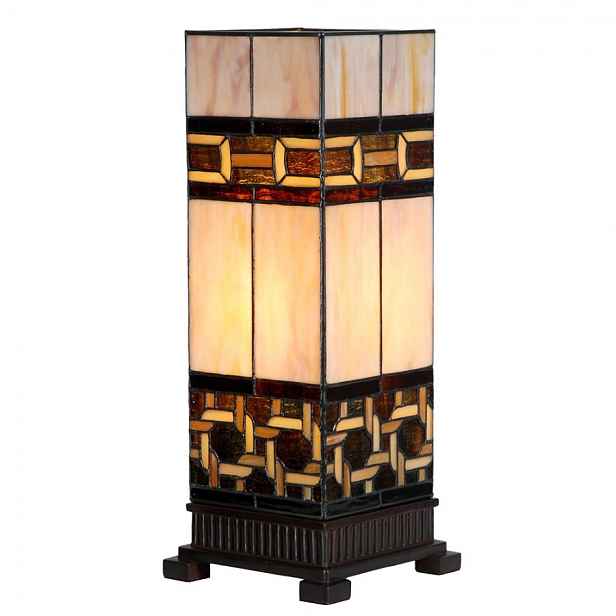 Béžovo-hnědá stolní tiffany lampa Laetitia II - 17*17*44 cm E27/ma* 1*40W Clayre & Eef