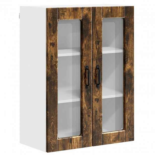 vidaXL Nástěnná skleněná skříň PORTO Kouřový dub 60 x 31 x 80 cm