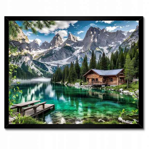 Plakát v černém rámu 50x40 Na Zeď Hory Příroda Pohled