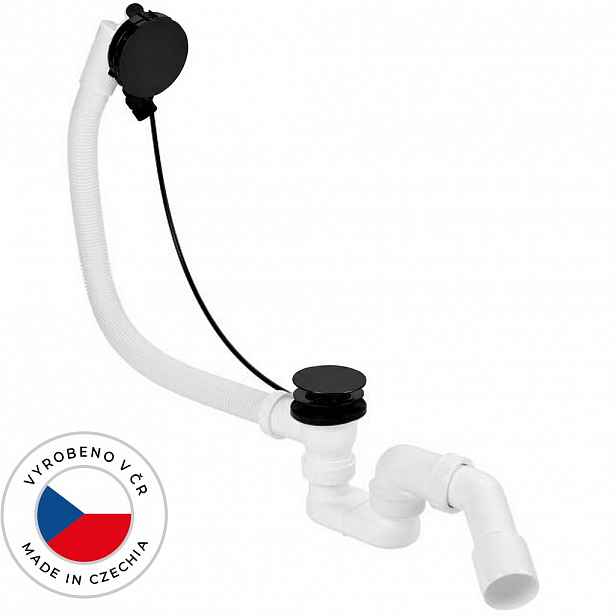 Vanová souprava ovládaná bovdenem s napouštěním - SLIM - sifon DN40/50 - zátka 72mm - černá - 78 cm