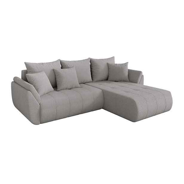 ALTDECOR ROHOVÁ SEDAČKA s funkcí spaní, otoman vpravo TOKO-L 277x194x86 světle šedá bouclé