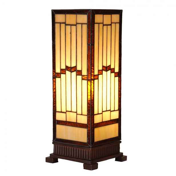 Béžovo-hnědá stolní tiffany lampa Laetitia - 17*17*44 cm E27/ma* 1*40W Clayre & Eef