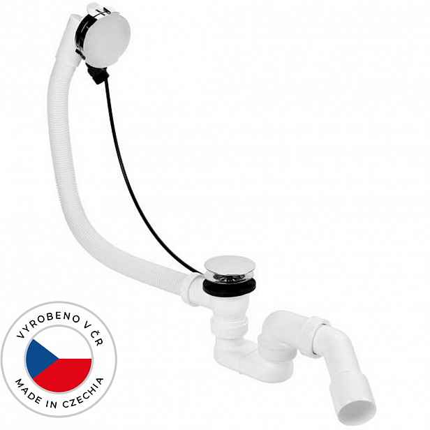 Vanová souprava ovládaná bovdenem s napouštěním - SLIM - sifon DN40/50 - zátka 72mm - chrom - 61cm