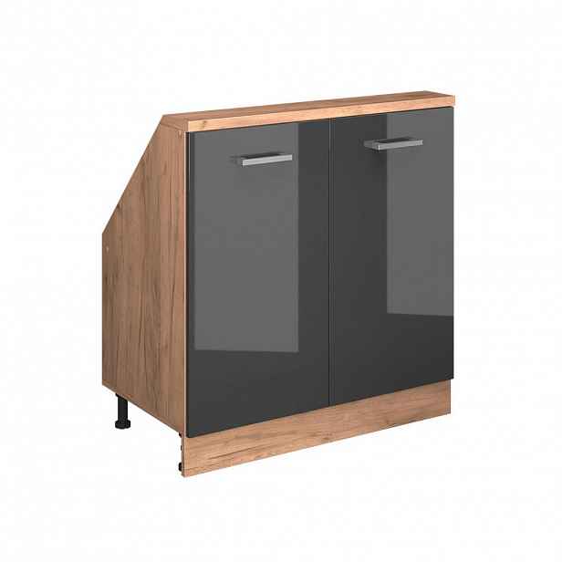 Vicco KUCHYŇSKÁ SKŘÍŇKA POD ŠIKMOU STŘECHU R-Line Antracitový vysoký lesk 80 cm se 2 dvířky