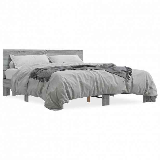 vidaXL Rám postele šedý sonoma 150 x 200 cm kompozitní dřevo a kov