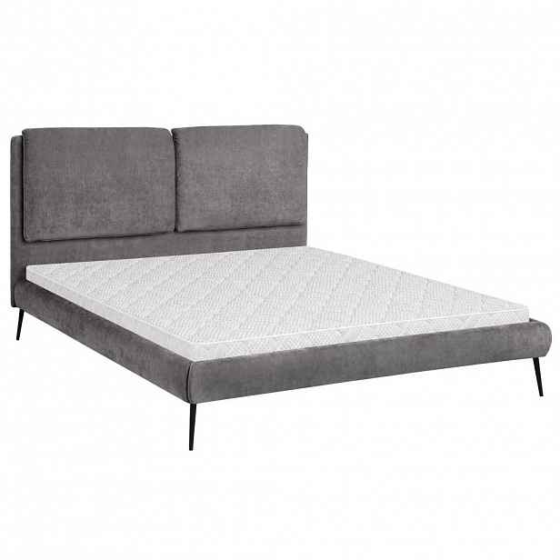 Beautysofa ČALOUNĚNÁ POSTEL Nuit, dvoulůžko 160x200 cm s pěnovou matrací 10 cm, žinylková látka, tmavě šedá