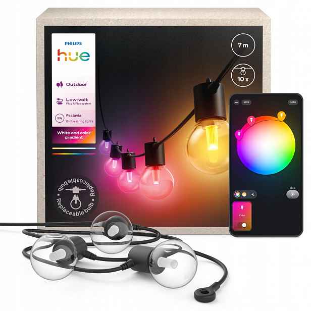 Venkovní zahradní girlanda 7m IP65 10LED Rgb Smart Festavia Philips Hue