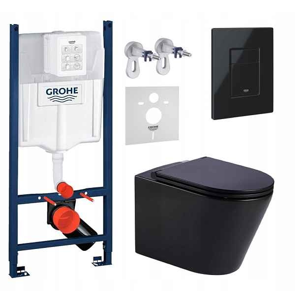 Wc sada Grohe s mísou Jess černá, s tlačítkem, černý lesk, Fresh