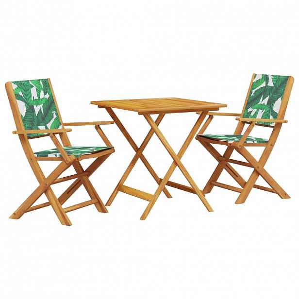 vidaXL 3dílný bistro set vzor listů textil a masivní dřevo