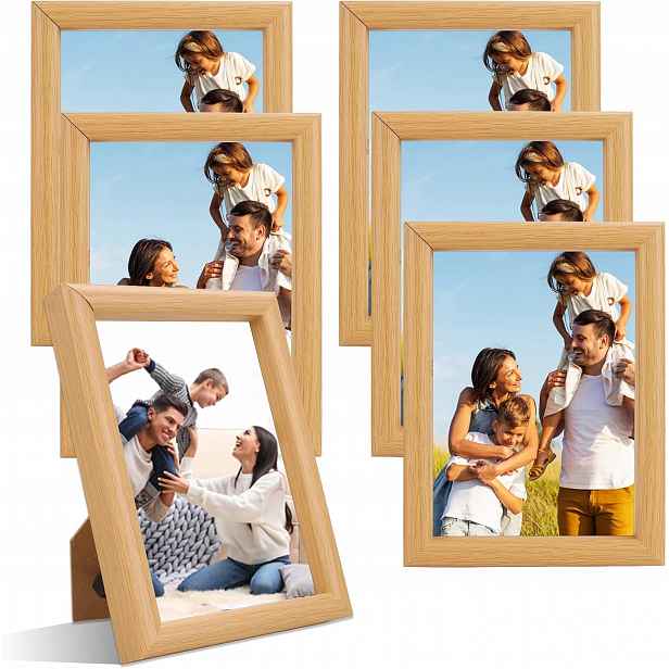 Rámečky Na Fotografie Sada 6 Kusů Dřevěné 20X15 CM Stojící Přírodní
