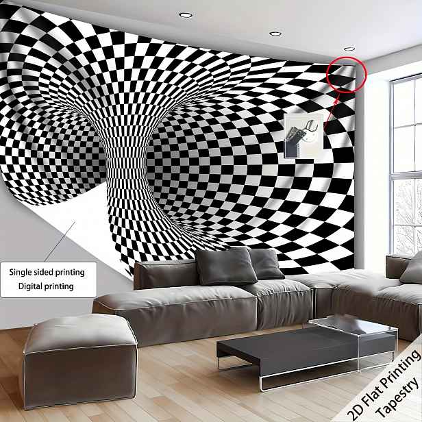 TEMU 2D plochý - 2D plochý - [2D plochý tisk] 1 ks Ultra velká Op Art spirálová mřížka vizuální efekt foto pozadí nástěnná tapiserie nástěnná