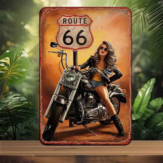 TEMU Vintage cedule - Motorkářka, ideální do ložnice, baru, garáže a na venkovní dekoraci zahrady, nástěnné umění, vintage design, klasické umění,