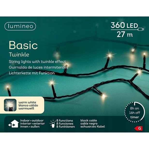 Venkovní osvětlení 360 Led – 27 m – černá – teplá bílá Flesz – 8 funkcí