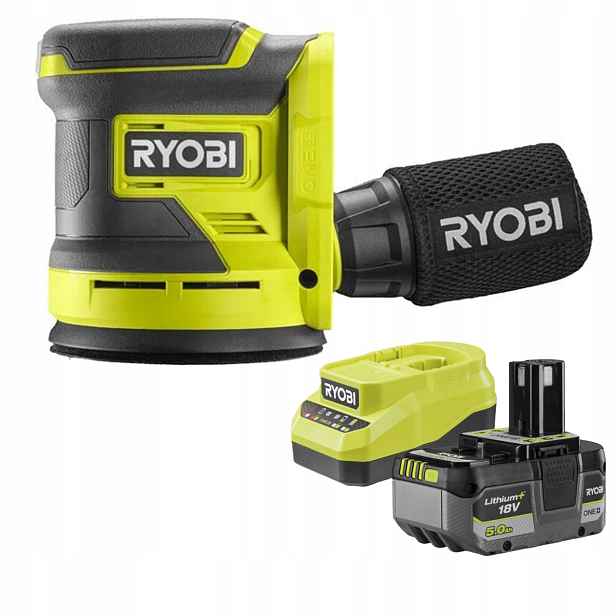Ryobi Akumulátorová Excentrická Bruska 18V 125 mm RROS18 Nabíječka Aku 5Ah