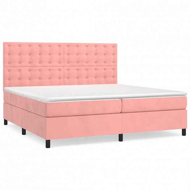 vidaXL Box spring postel s matrací růžová 200x200 cm samet