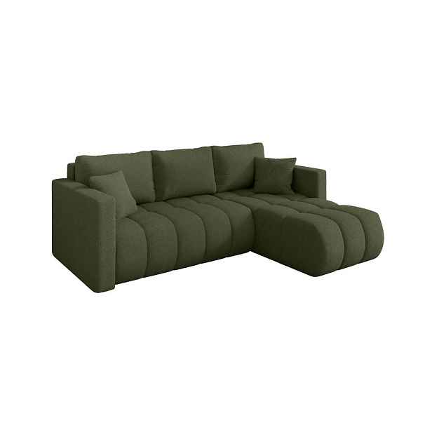 ALTDECOR ROHOVÁ SEDAČKA s funkcí spaní, otoman vpravo GARD-L 226x146x85 zelená bouclé