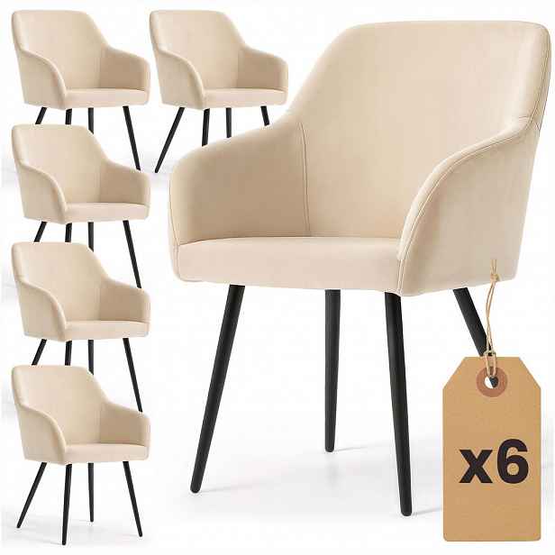 RAUMHIRSCH FURNITURE ČALOUNĚNÁ ŽIDLE, sada 6 ks, kovové nohy, béžová, černá 54,5/83/58