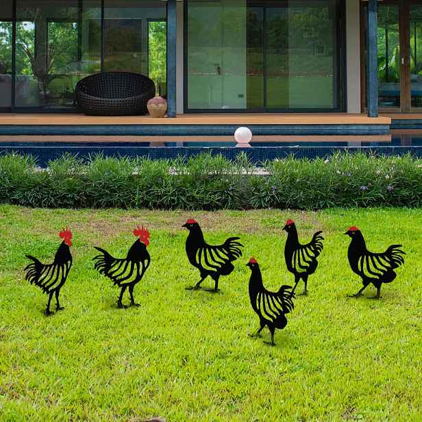 Sada dekorativních kovových doplňků na zahradu Chicken Family 6