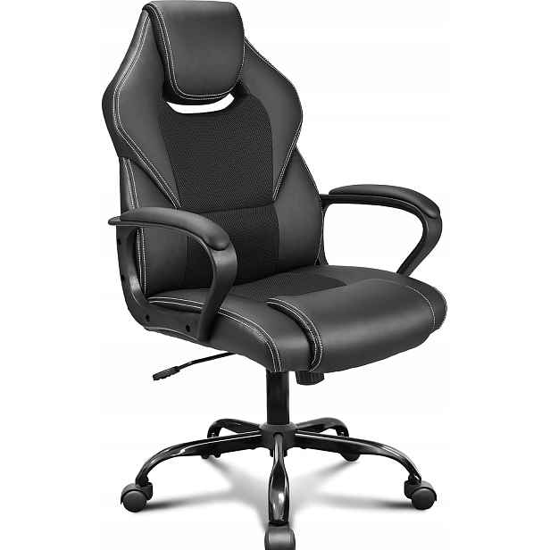 Kancelářská židle Basetbl ergonomická otočná z Pu kůže, černá, do 150 kg