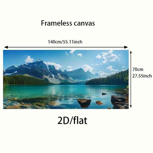 TEMU 2D plochý obraz na plátně bez rámu, moderní umělecké dílo zobrazující horské pod modrým , rozměry 27,55 palců x 55,11 palců (70 cm x 140 cm),