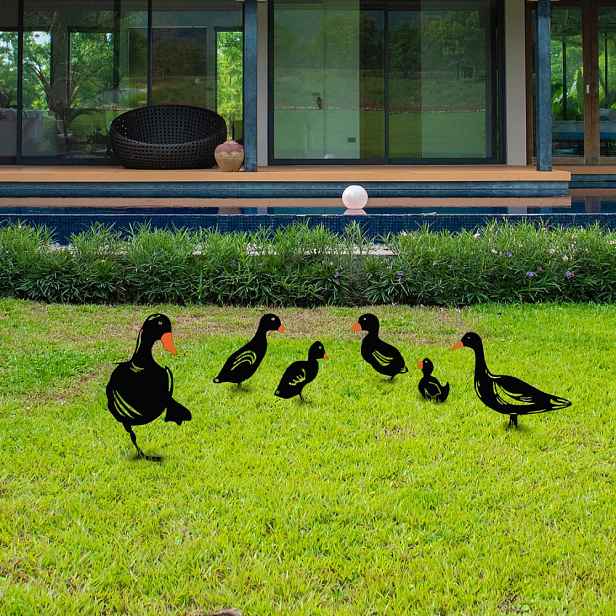 Sada dekorativních kovových doplňků na zahradu Ducks