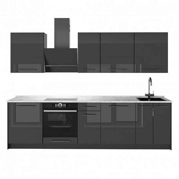 Vicco KUCHYŇSKÝ KOUT Fame-Line, Antracitový vysoký lesk/Antracit, 280 cm, PD Mramor