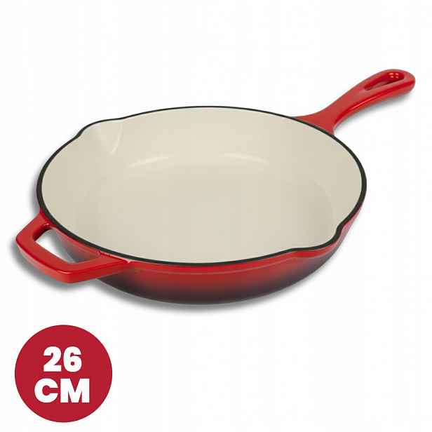 Smaltovaná Litinová Pánev 26 cm Litinová Indukce Trouba Velká Červená