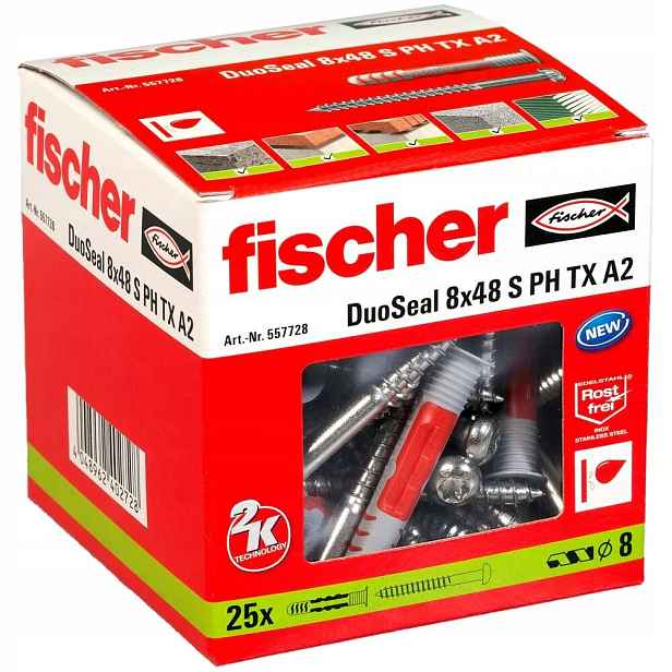 Fischer DuoSeal S Rozpěrná hmoždinka s vrutem 8 x 48 mm 25 Ks.