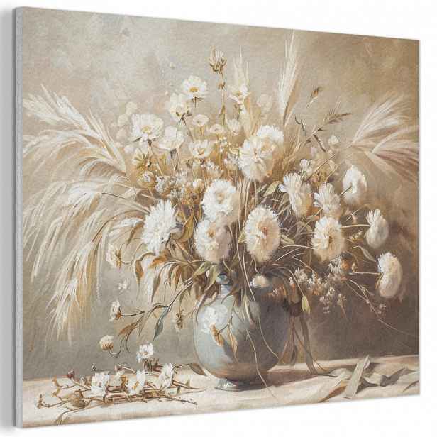 MuchoWow AKUSTICKÝ obraz Květiny - Váza - Zátiší - Béžová 80x60 cm