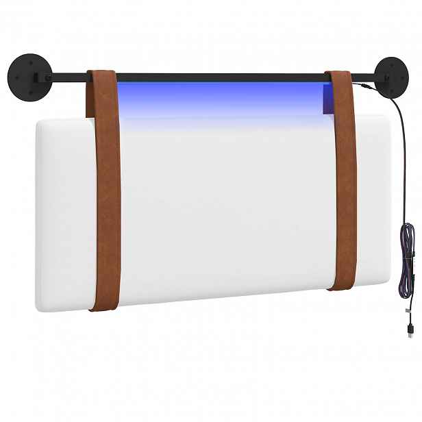 vidaXL Závěsné čelo postele S LED osvětlením Bílá Antický PU