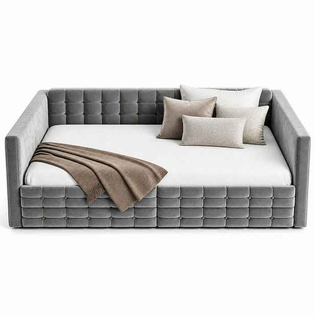 CHICFURN ČALOUNĚNÁ POSTEL 140/190 cm v šedé barvě ze sametu se 2 zásuvkami
