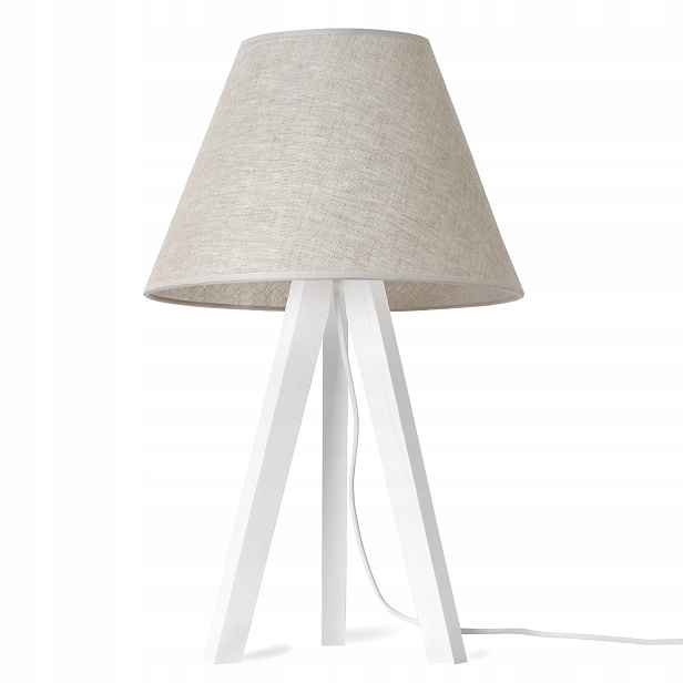 Noční Lampa Lněná Stolní Lampa Trojnožka Dřevěná Se Stínítkem Boho Kužel