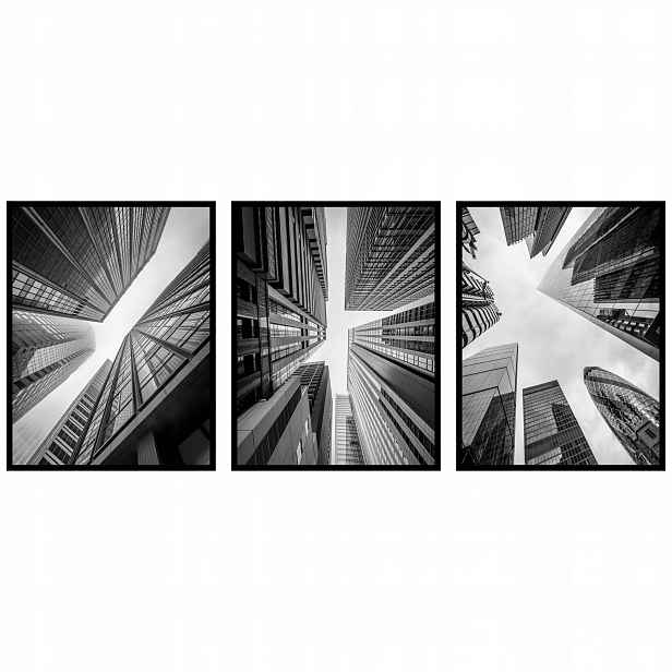Plakáty Architektura budovy mrakodrapy 3ks 50x70 cm černobílý triptych