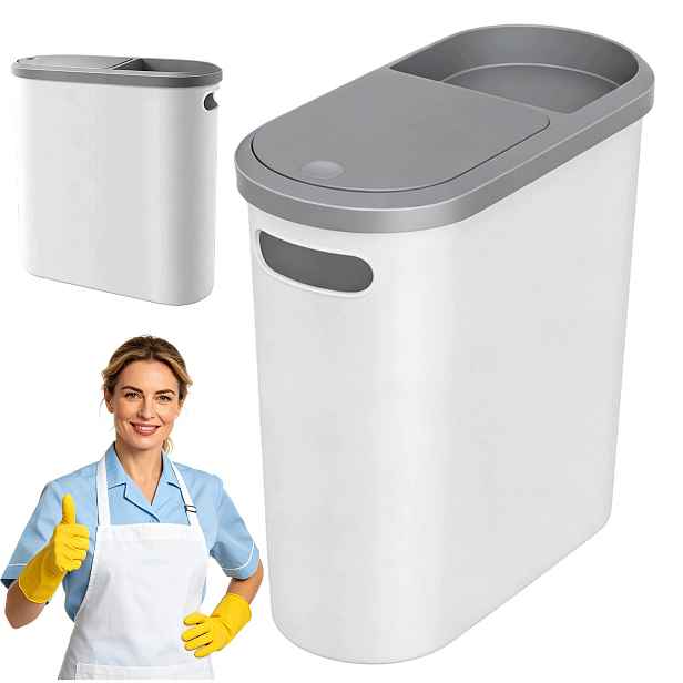 Úzký Odpadkový Koš Do Koupelny Bílý 10L S Víkem, Odpadkový Koš Do Koupelny