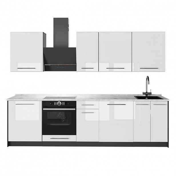 Vicco KUCHYŇSKÝ KOUT Fame-Line, Bílá vysoký lesk/Antracit, 280 cm, PD Mramor